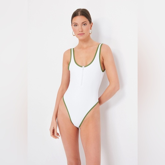 WeWoreWhat Other - NWT WeWoreWhat White/Green Zip Front One Piece Swim Suit Women's size S